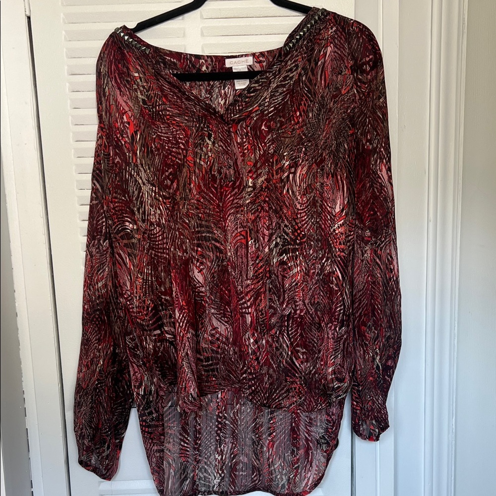 Cache Red And Black Patterned Blouse - image 1